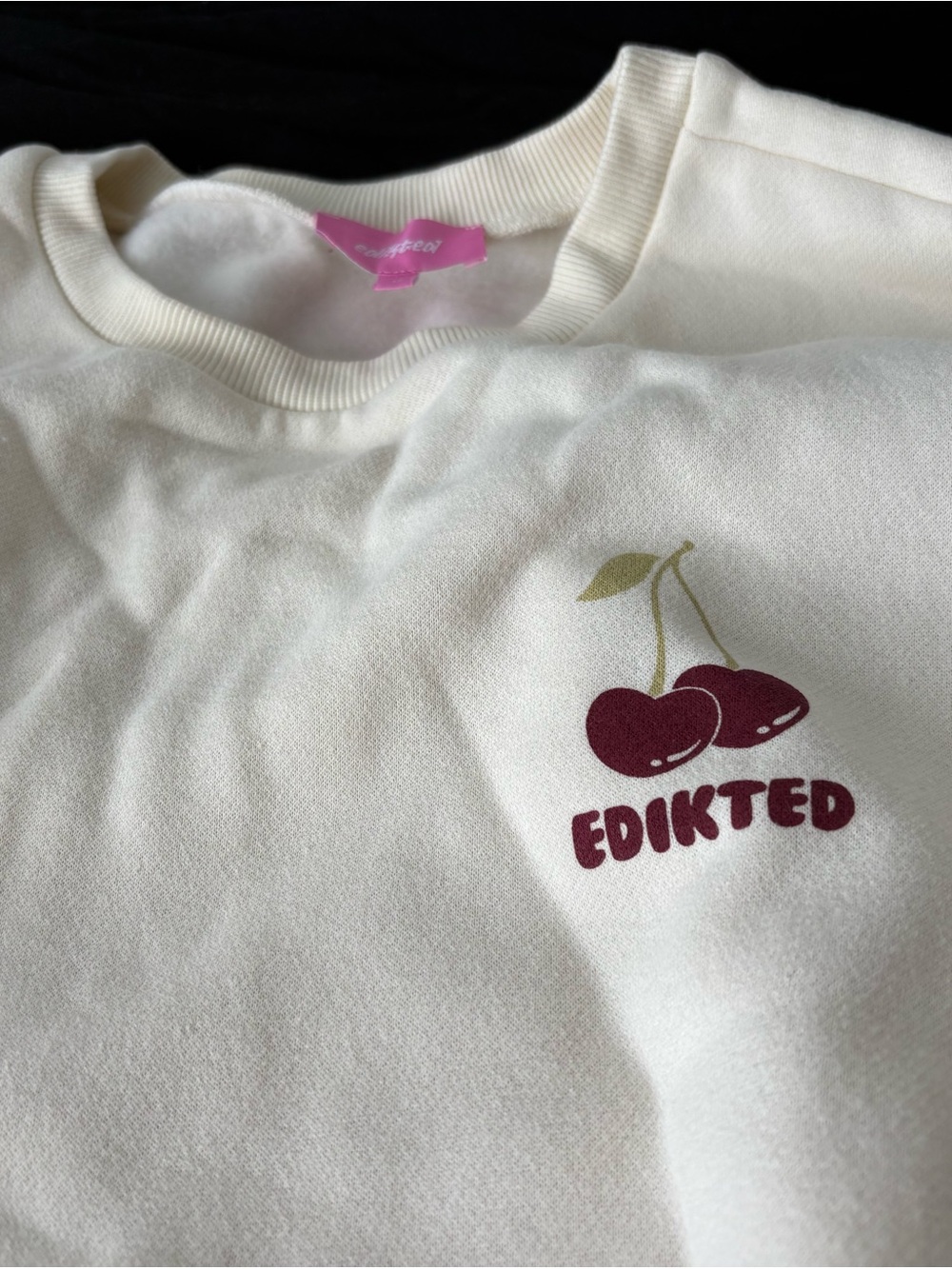 Edikted Cream Sweatshirt with Cherry Graphic